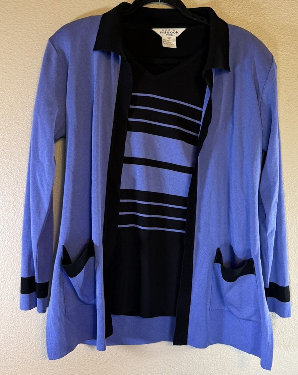 Exclusively Misook XS/XXS Periwinkle/Black Top & Cardigan Jacket Set Career